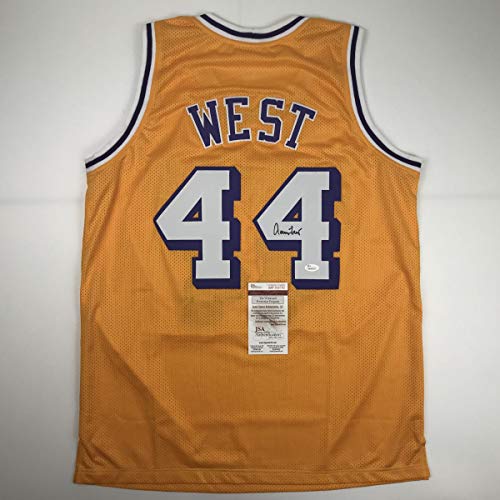 Autographed/Signed Jerry West Los Angeles LA Yellow Basketball Jersey JSA COA