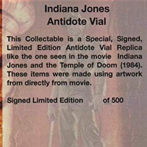 Indiana Jones Temple of Doom, Antidote Vial Replica, With Jungle Stand, Display Plaque and Item Stand