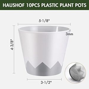 HAUSHOF 5 Inch Plant Pots, 10 Pcs Plastic Planters for Flower Planting, Flower Pots for Indoor, Home and Garden, Light Grey