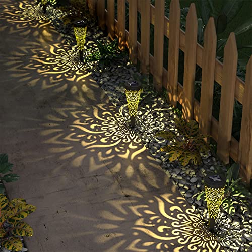 gardencave 6 Pack Solar Lights Outdoor Garden Decorative Solar Garden Lights with Warm Light Waterproof Solar Pathway Landscape Lights for Path Patio Backyard Walkway Yard Garden Decor (Black, 6Pcs)