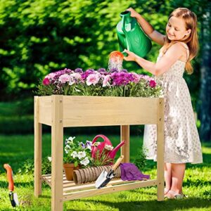 JOYSFIT Raised Garden Bed Kit with Legs | Outdoor Elevated Wood Raised Planter Box with Storage Shelf for Herbs, Vegetables and Flowers Outdoors-Naturally Rot-Resistant(34’’x19’’x30’’) (Natural Wood)