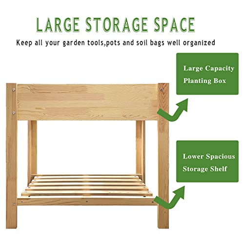 JOYSFIT Raised Garden Bed Kit with Legs | Outdoor Elevated Wood Raised Planter Box with Storage Shelf for Herbs, Vegetables and Flowers Outdoors-Naturally Rot-Resistant(34’’x19’’x30’’) (Natural Wood)