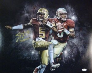 jameis winston autographed florida state seminoles 16×20 photo (red) jsa 13879 – autographed college photos