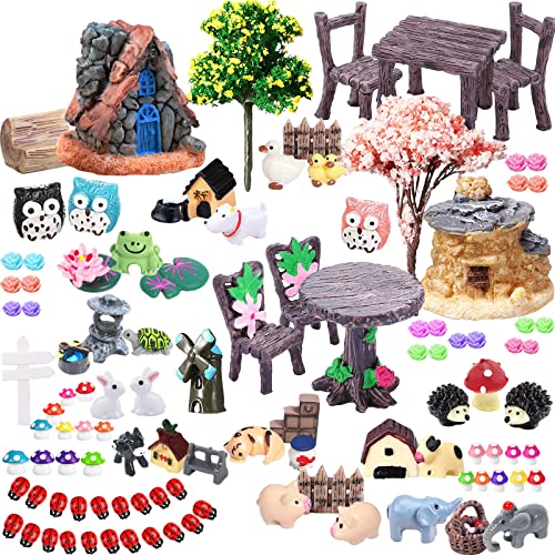 CHAKANLX 108 Pieces Miniatures Fairy Garden Accessories Outdoor, Fairy Garden Kit, Miniature Figurines, Fairy Garden Accessories, DIY Micro Landscape Ornaments for Potted Plant Bonsai Terrarium Decor