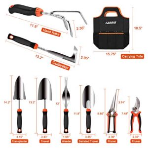 LANNIU Garden Tool Set, 9 Piece Stainless Steel Heavy Duty Gardening Tool Set, with Non-Slip Rubber Grip, Storage Pocket, Ideal Garden Tool Kit Gift for Women/Parent