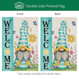 CROWNED BEAUTY Spring Garden Flag Gnome Floral Welcome 12×18 Inch Double Sided Outside Vertical Holiday Yard Flag