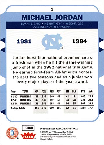 2011-12 Fleer Retro #1 Michael Jordan Basketball Card - North Carolina Tar Heels