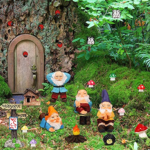 Gnomes Fairy Resin Statues Miniature Fairy Garden Accessories Mini Dwarf Figurine Fairy Miniature Ornament DIY Kit Micro Landscape Ornaments for Outdoor Indoor Patio Yard Lawn Garden (Fire Gnomes)