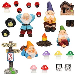 Gnomes Fairy Resin Statues Miniature Fairy Garden Accessories Mini Dwarf Figurine Fairy Miniature Ornament DIY Kit Micro Landscape Ornaments for Outdoor Indoor Patio Yard Lawn Garden (Fire Gnomes)