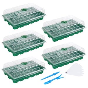 mixc seedling trays seed starter tray, 5-pack mini propagator plant greenhouse grow kit with humidity vented domes and base for seeds’ starting (40 cells per tray, total 200 cells), green