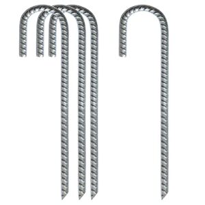 ground stakes anchors garden staples steel tent nails metal ground rebar pegs heavy duty landscape gardening pins stake for camping tents trampoline fence (12 inch ,4 pack)
