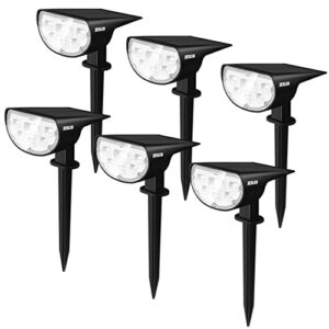 jesled 6-pack solar spot lights outdoor, 2-in-1 solar spotlights outdoor waterproof ip67, 14 leds cool white landscaping lights, for yard garden pool patio driveway walkway