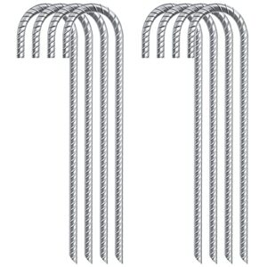 feed garden 12 inch 8 pack galvanized rebar stakes heavy duty j hook,ground stakes tent stakes steel ground anchors,silver
