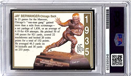 Jay Berwanger Signed 1991 Heisman Collection Card #1 Autographed Chicago PSA/DNA