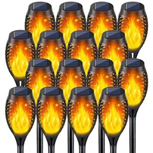 upgraded 16pack flame garden lights solar powered for outdoor decor, led outside solar lights for yard, luces solares para exteriores for garden decor, outside decor for garden porch patio yard decor