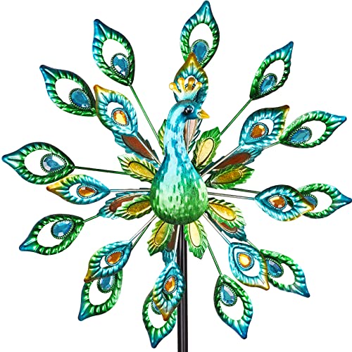 Peafowl Wind Spinners Outdoor Kinetic Wind Spinner Metal Wind Catcher Large Windmills Spinner Wind Sculpture Flower Wind Spinners Ornaments for Outdoor Yard Patio Lawn Garden Decorations