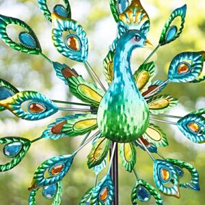 Peafowl Wind Spinners Outdoor Kinetic Wind Spinner Metal Wind Catcher Large Windmills Spinner Wind Sculpture Flower Wind Spinners Ornaments for Outdoor Yard Patio Lawn Garden Decorations