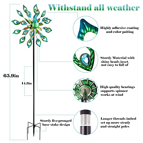 Peafowl Wind Spinners Outdoor Kinetic Wind Spinner Metal Wind Catcher Large Windmills Spinner Wind Sculpture Flower Wind Spinners Ornaments for Outdoor Yard Patio Lawn Garden Decorations