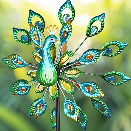 Peafowl Wind Spinners Outdoor Kinetic Wind Spinner Metal Wind Catcher Large Windmills Spinner Wind Sculpture Flower Wind Spinners Ornaments for Outdoor Yard Patio Lawn Garden Decorations