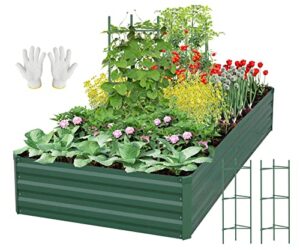sonfily raised garden bed outdoor,raised garden bed for gardening garden boxes outdoor metal raised garden beds galvanized outdoor,6x3x1ft green with 2 packs plant support and 1 pack glove.