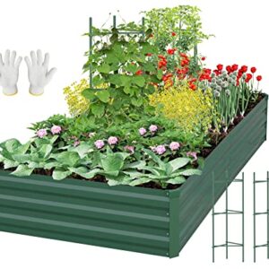 SONFILY Raised Garden Bed Outdoor,Raised Garden Bed for Gardening Garden Boxes Outdoor Metal Raised Garden Beds Galvanized Outdoor,6x3x1ft Green with 2 Packs Plant Support and 1 Pack Glove.