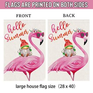 pinata Flamingo Summer Garden Flag 28 X 40 Double Sided, Large Gnome Summer House Flag, Burlap Outside Lawn Seasonal Yard Welcome Flag, Hello Summer Banner Sign, Cute Watermelon Beach Porch Pink Decor