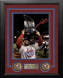 jimmy rollins 2008 world series trophy philadelphia phillies autographed 8″ x 10″ framed baseball photo – psa/dna authenticated