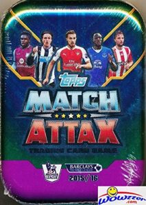 2015/2016 topps match attax english premier league soccer factory sealed collectors mega tin with 50 card & exclusive limited edition card! look for cards of the top stars of barclays premier league!