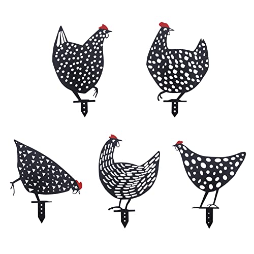 Aozita 5 PCS 13 inch Metal Chicken Yard Art Garden Decorative Stake Hollow Out Rooster Animals Silhouette Statue Decor, Pathway, Floor, Garden, Lawn, Outdoor Decoration