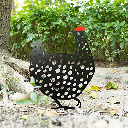 Aozita 5 PCS 13 inch Metal Chicken Yard Art Garden Decorative Stake Hollow Out Rooster Animals Silhouette Statue Decor, Pathway, Floor, Garden, Lawn, Outdoor Decoration