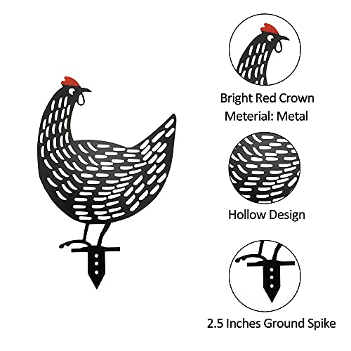 Aozita 5 PCS 13 inch Metal Chicken Yard Art Garden Decorative Stake Hollow Out Rooster Animals Silhouette Statue Decor, Pathway, Floor, Garden, Lawn, Outdoor Decoration