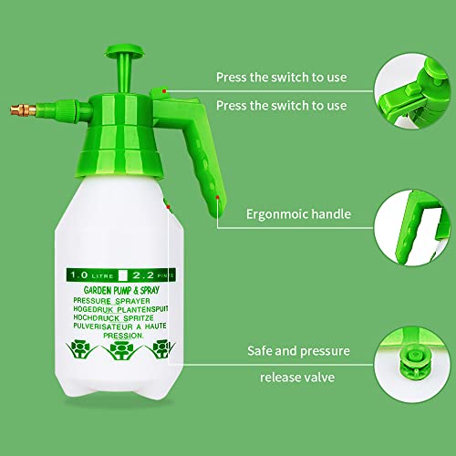 Munyonyo Garden Pump Sprayer,68oz/34oz Hand-held Pressure Sprayer Bottle for Lawn with Safety Value&Adjustable Nozzle, for Watering,Spraying Weeds,Home Cleaning and Car Washing,0.5 Gallon