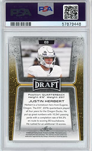 Graded 2020 Leaf Draft Justin Herbert #3 Rookie RC Football Card PSA 10 Gem Mint