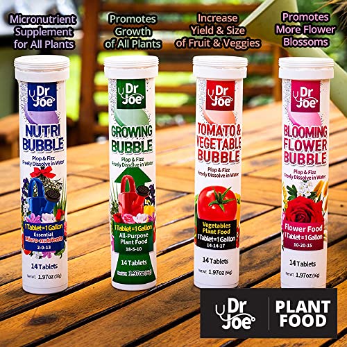 Dr. Joe Tomato & Vegetable Bubble Plant Food - Water Soluble Fertilizer (14 Fizzing Tablets, Makes 14 Gallons, 14-14-17)