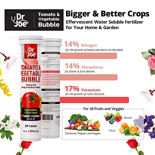 Dr. Joe Tomato & Vegetable Bubble Plant Food - Water Soluble Fertilizer (14 Fizzing Tablets, Makes 14 Gallons, 14-14-17)