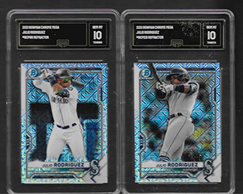 BOWMAN CHROME MEGA BOX REFRACTOR JULIO RODRIGUEZ 2 CARD ROOKIE LOT GRADED GMA GEM MINT 10 MARINERS SUPERTAR ROOKIE OF THE YEAR