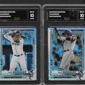 BOWMAN CHROME MEGA BOX REFRACTOR JULIO RODRIGUEZ 2 CARD ROOKIE LOT GRADED GMA GEM MINT 10 MARINERS SUPERTAR ROOKIE OF THE YEAR