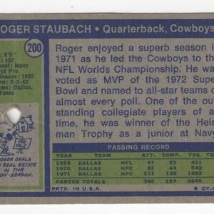 Roger Staubach Rookie Card Collectible Football Card -1972 Topps Football Card #200 (Cowboys) See Photos Closely for Condition Card is Hole Punched & Free Shipping