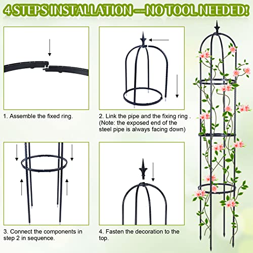 Trellis for Climbing Plants Outdoor, deaunbr Garden Plant Support Tall Tower Obelisk Vine Cages Plastic Coated Rustproof Metal Pipe Supports for Outdoor Indoor, Potted Plants, Tomato, Rose - 1 Pack