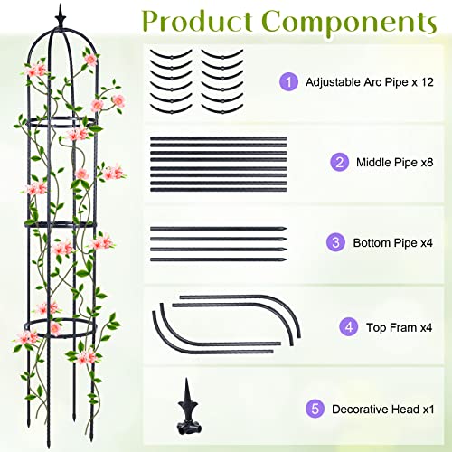 Trellis for Climbing Plants Outdoor, deaunbr Garden Plant Support Tall Tower Obelisk Vine Cages Plastic Coated Rustproof Metal Pipe Supports for Outdoor Indoor, Potted Plants, Tomato, Rose - 1 Pack