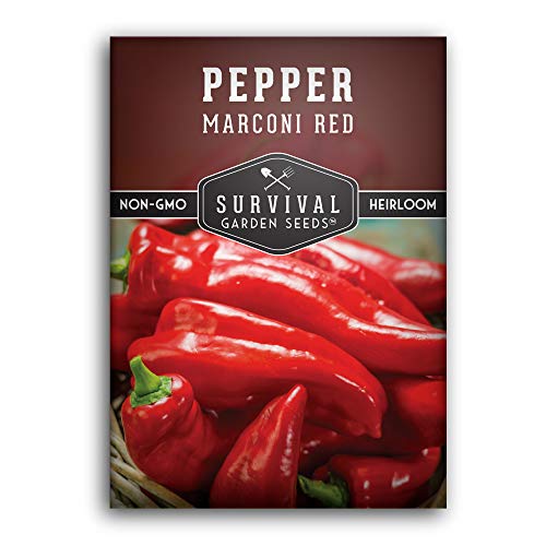 Survival Garden Seeds - Marconi Red Pepper Seed for Planting - Packet with Instructions to Plant and Grow Long Sweet Italian Peppers in Your Home Vegetable Garden - Non-GMO Heirloom Variety