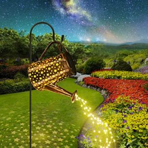 solar lights outdoor garden decor,lukatu solar watering can with 90 led lights waterproof large metal hanging lantern outside garden decorations for yard porch patio pathway gardening gift