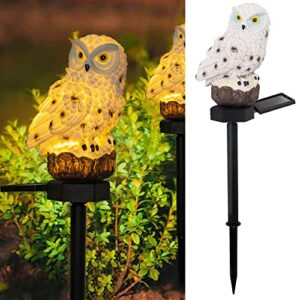 dazzle bright owl figure solar led lights, resin garden waterproof decorations with stake for outdoor yard pathway outside patio lawn decor to scare birds away