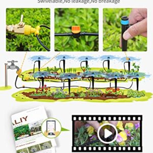 HIRALIY 91.8FT/28m Drip Irrigation Kits for Plant, Patio Watering System for Flower Beds, Automatic Irrigation Equipment Set for Garden Fruit Orchards and Shrubs, 1/4" Drip tubing and Two-ways Adapter