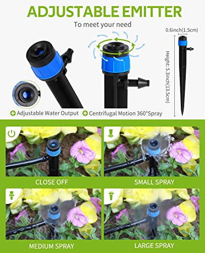 HIRALIY 91.8FT/28m Drip Irrigation Kits for Plant, Patio Watering System for Flower Beds, Automatic Irrigation Equipment Set for Garden Fruit Orchards and Shrubs, 1/4" Drip tubing and Two-ways Adapter