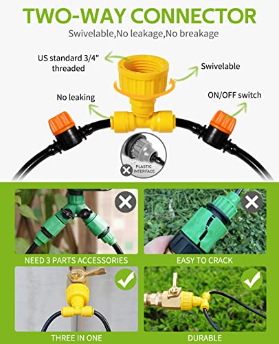 HIRALIY 91.8FT/28m Drip Irrigation Kits for Plant, Patio Watering System for Flower Beds, Automatic Irrigation Equipment Set for Garden Fruit Orchards and Shrubs, 1/4" Drip tubing and Two-ways Adapter