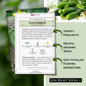 Sow Right Seeds - National Pickling Cucumber Seeds for Planting - Non-GMO Heirloom Seeds with Instructions to Plant and Grow a Home Vegetable Garden, Great Gardening Gift (1)