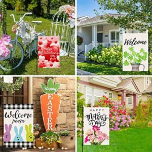 QWETRY Burlap Seasonal Garden Flags Set of 12 Double Sided 12x18 Inch Yard Flags, Welcome Summer Spring Mother’s Day Flags for Outside, Small July 4th Holidays Flag for Outdoor Décor Decorations