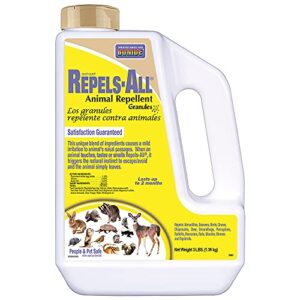 bonide repels-all animal repellent granules, 3 lbs. ready-to-use deer & rabbit repellent, deter pests from lawn & garden