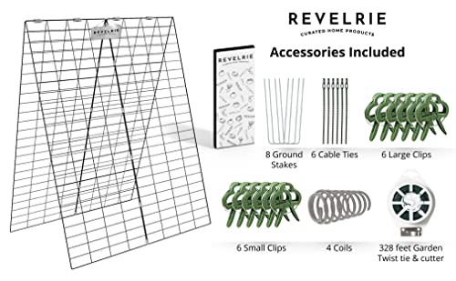 Revelrie 34”WX48”H Frame Trellis for Cucumbers - Foldable Cucumber Trellis for Raised Bed & In-Ground - Steel Climbing Plants Support for Vines, Vegetables - 328 Feet Twist Ties